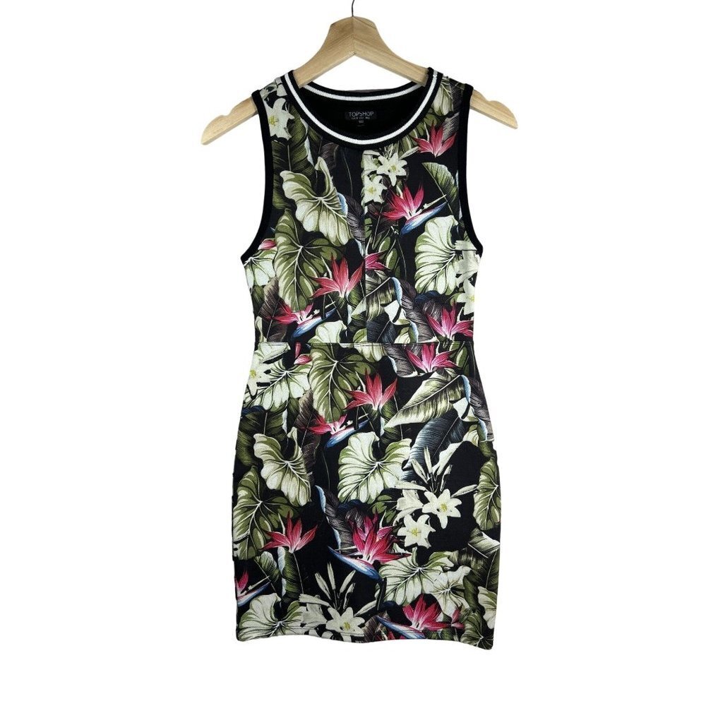 Topshop Black and Green Floral Dress